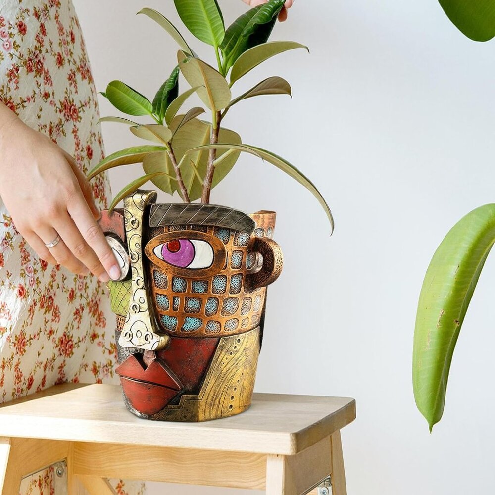 Abstract Face Planters Pots Head,Unique Head Planter for Indoor Plants,Funny Fac - Picture 7 of 8